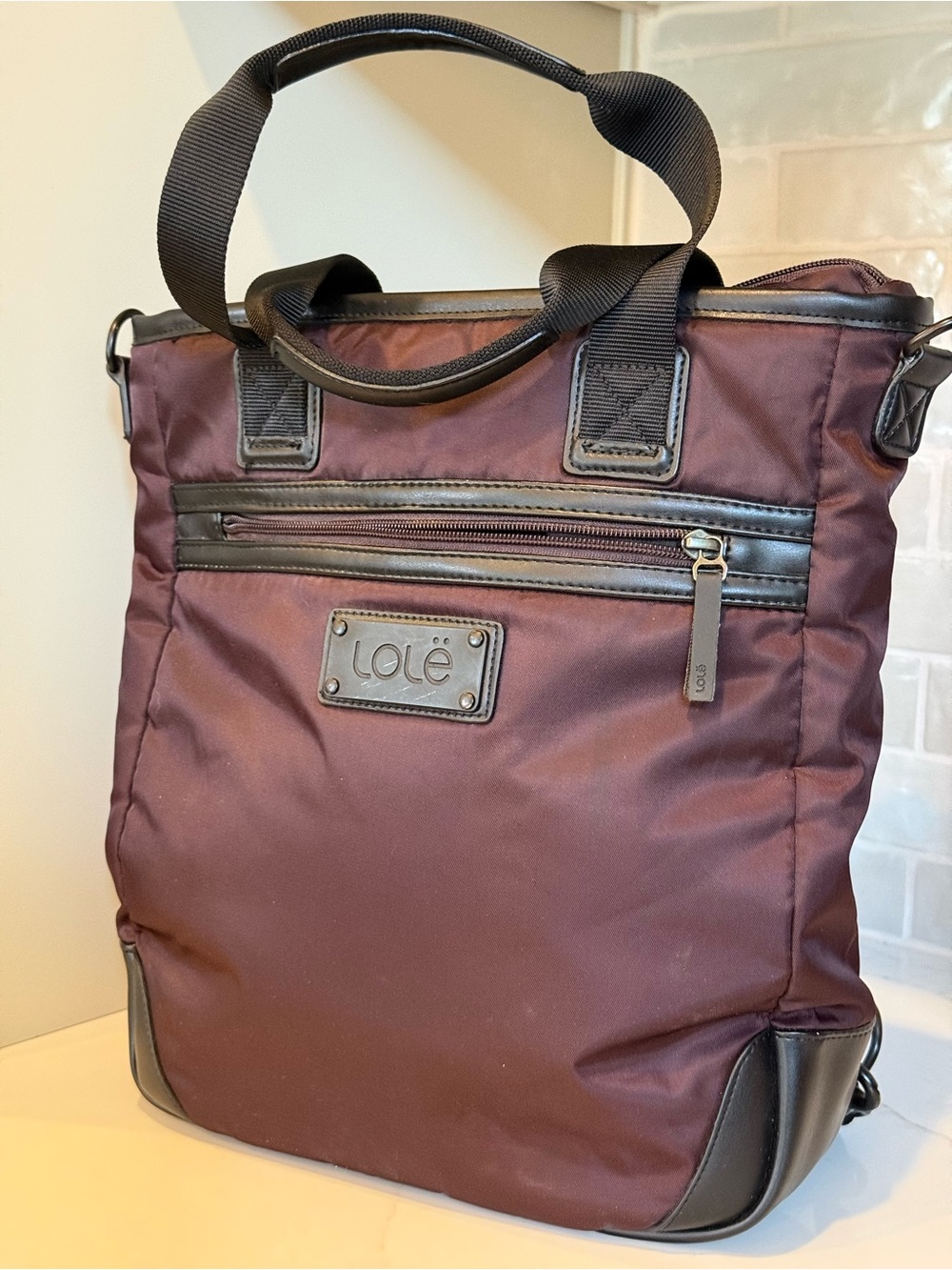 Lole Lily Bag Convertible 3 In 1 Tote Backback Crossbody Maroon & Black